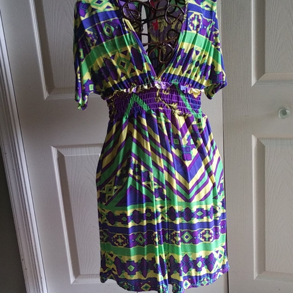 Cristinalove Purple and Green Geometric Midi Dress
